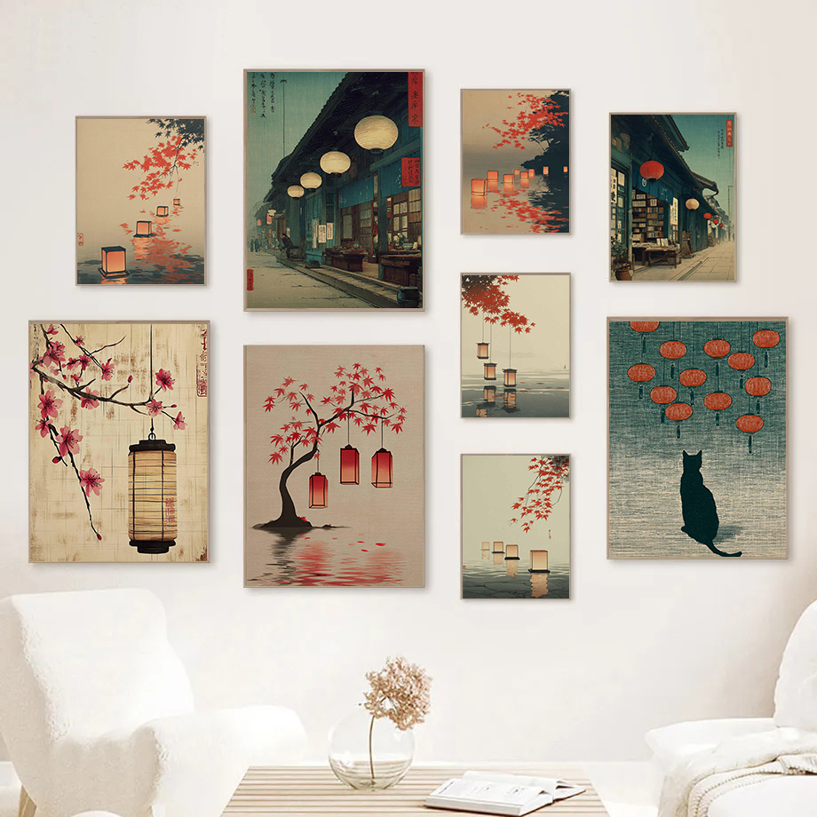 Lifestyle Of Japanese - Minimalistische Zen Japanse lantaarn Lake Posters