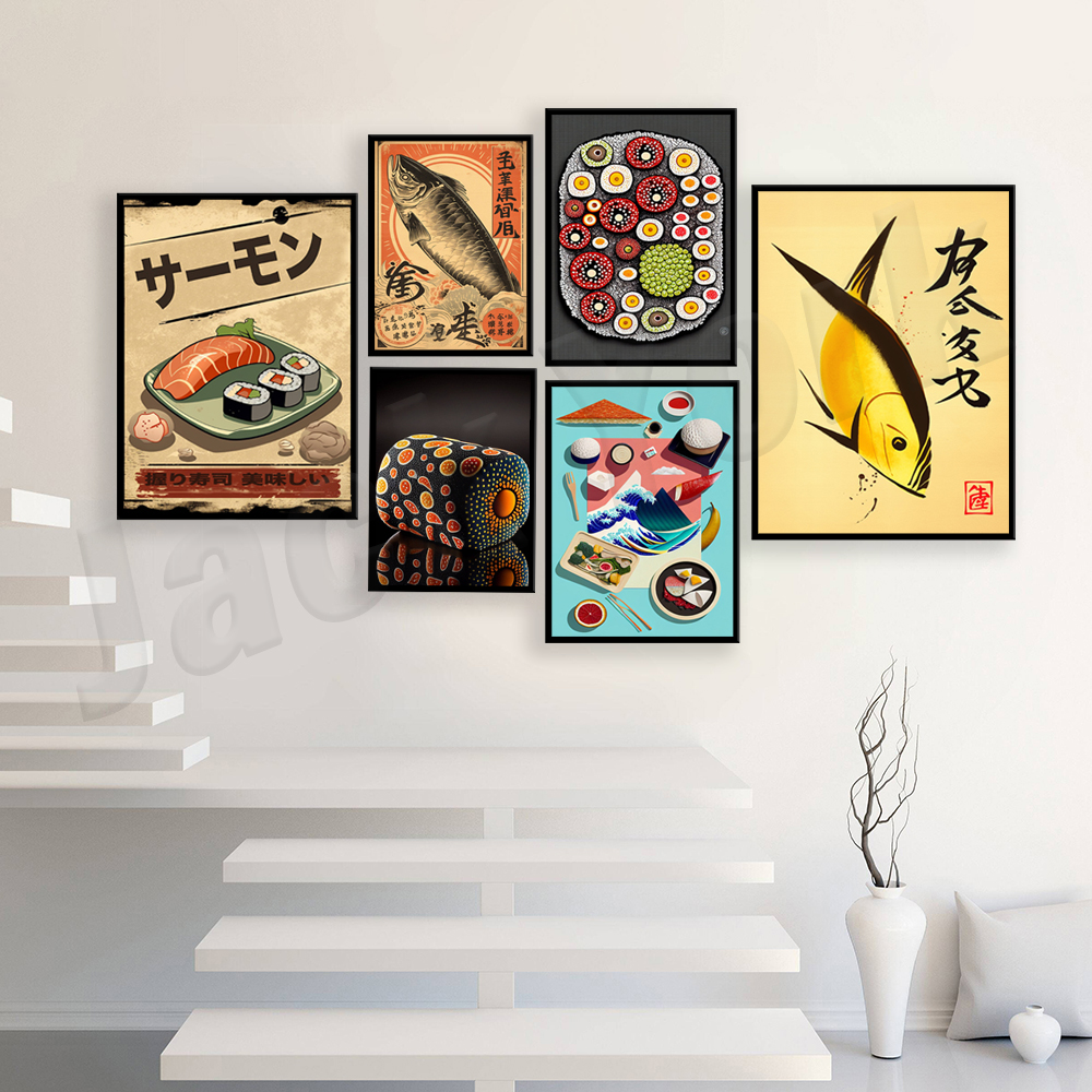 Japanese Lifestyle And Food - Vintage style Japanese sushi prints, Japanese