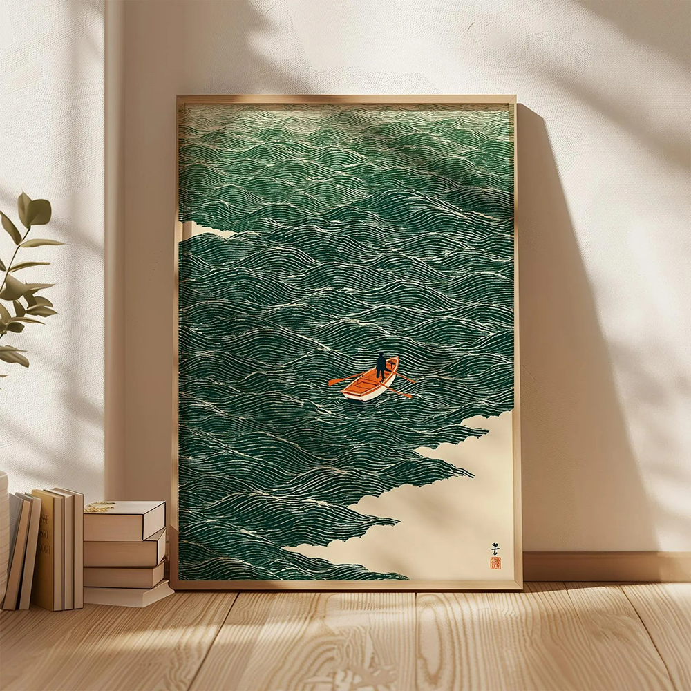 Japanse Wave Art Boot op zee P - Japanese Lifestyle At Home recensie en prijs