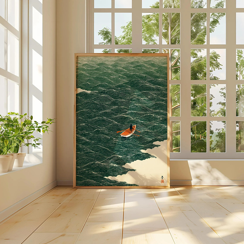 Japanse Wave Art Boot op zee P - Japanese Lifestyle At Home recensie en prijs